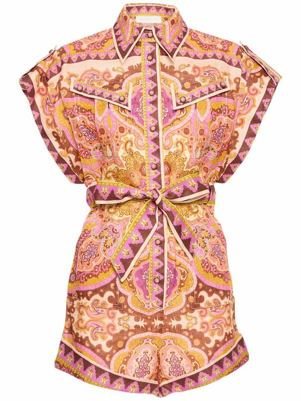 ZIMMERMANN - Halcyon Printed Self-tie Linen Romper 2